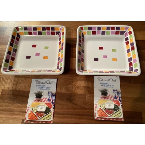 Set of 2 Pampered Chef Simple Additions Serving Trays Plates Tiles Small Square - Picture 3 of 8